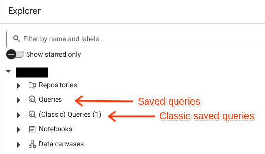 The (Classic) Queries folder in the Explorer pane.
