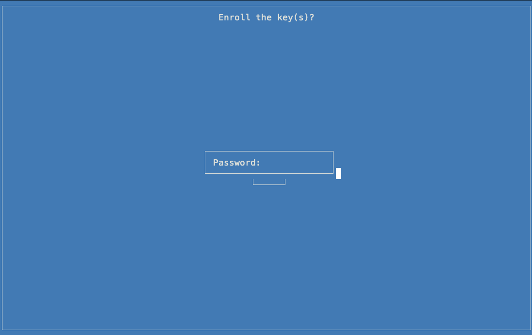 VM serial console MOK management screen prompting for a password