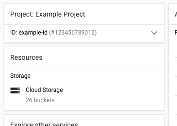 Uma captura de ecrã da consola Google Cloud a apresentar o ID e o nome do projeto.