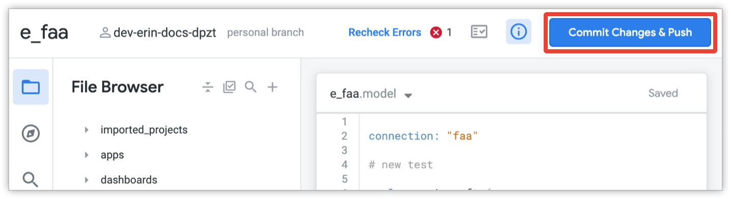 Git button in the Looker IDE