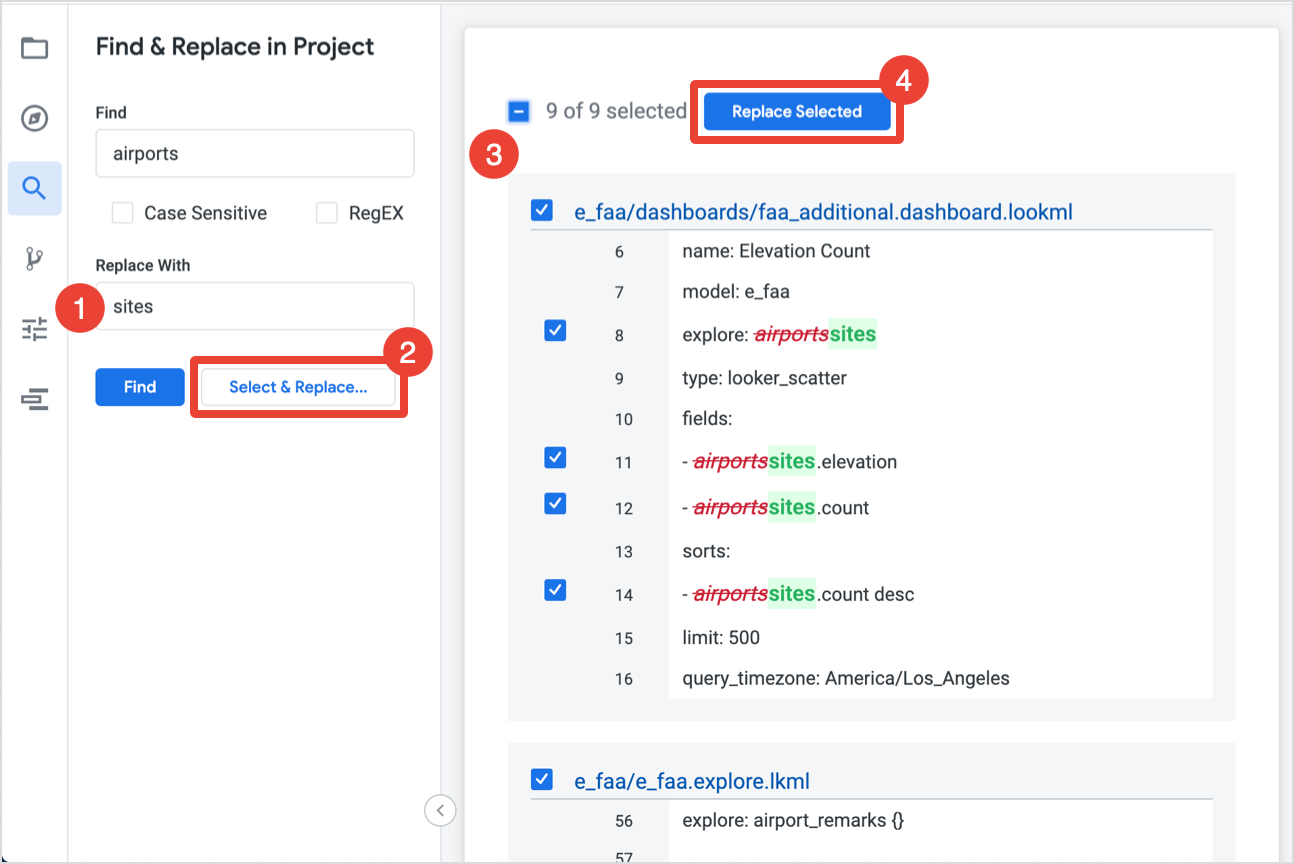 Replace With field in the search panel